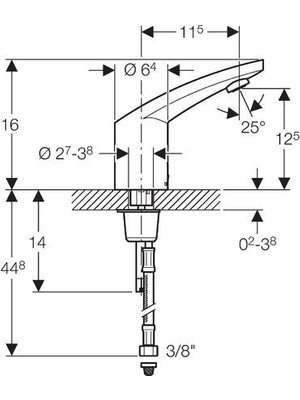 Geberit Type 185 Fotoselli Lavabo Bataryası, Tek Su Girişli, Elektrikli 116.135.21.1