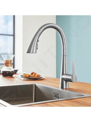 Grohe Eviye Bataryası Spiralli 2 Fonk. Zedra Super STEEL-32294DC2