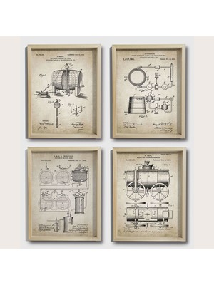 Dekor Loft Doğal Çam Çerçeveli Duvar Tablosu Bira Mahseni Patent Seti 1893 Yılı