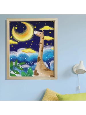 Dekor Loft Doğal Çam Çerçeveli Bebek ve Çocuk Odası Duvar Tablosu Zürafa Rüyası