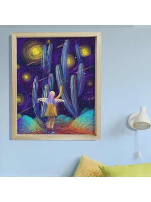 Dekor Loft Doğal Çam Çerçeveli Bebek ve Çocuk Odası Duvar Tablosu Melek Rüyası