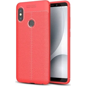Caseart Mi A2 Lite Kılıf Darbe Korumalı Deri Görünümlü Silikon Arka Kapak - Kırmızı