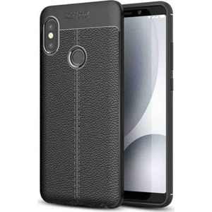 Caseart Mi A2 Lite Kılıf Darbe Korumalı Deri Görünümlü Silikon Arka Kapak - Siyah