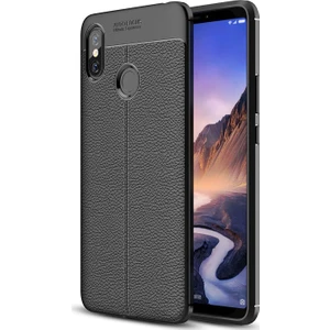 Caseart Mi Max 3 Kılıf Darbe Korumalı Deri Görünümlü Silikon Arka Kapak - Siyah