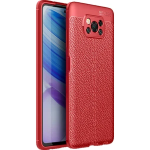 Caseart Poco X3 Kılıf Darbe Korumalı Deri Görünümlü Silikon Arka Kapak - Kırmızı