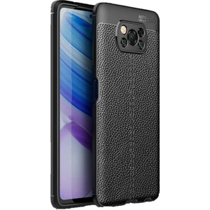 Caseart Poco X3 Kılıf Darbe Korumalı Deri Görünümlü Silikon Arka Kapak - Siyah