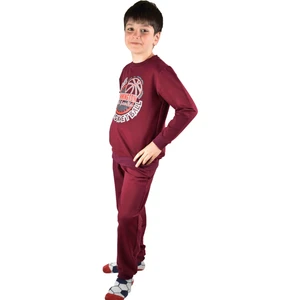 Erkek Garson Baskılı Bordo Pamuklu Eşofman Takımı