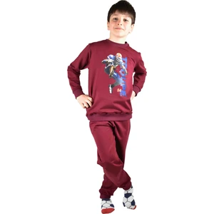 Erkek Garson Baskılı Bordo Pamuklu Eşofman Takımı