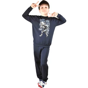 Erkek Garson Baskılı Lacivert Pamuklu Eşofman Takımı