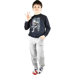 Erkek Garson Baskılı Lacivert Pamuklu Eşofman Takımı