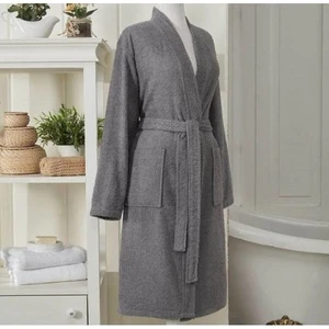 Bay-Bayan Gri Pamuklu Bornoz Kimono Yaka Bornoz