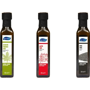 Kenevir Tohumu + 250 ml Aspir Tohumu + 250 ml Chıa Tohumu Yağınsoğuk Sıkım 3 x 250 ml Cam Şişe