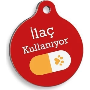 Pet Tag Art Ilaç Kullanıyorum Sarı Hap Yuvarlak Kedi ve Köpek Künyesi