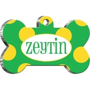 Pet Tag Art Büyük Sarı Puantiyeli Kemik Şekilli Köpek Künyesi