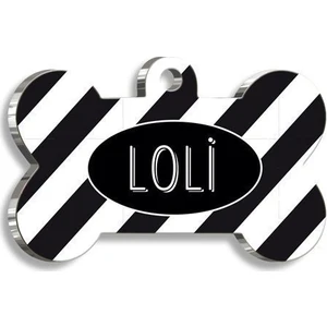 Pet Tag Art Siyah Bantlı Kemik Şekilli Köpek Künyesi