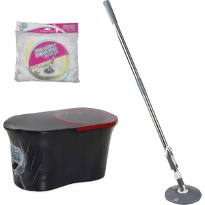 Temizlik Seti( Shrinkli) Mikrofiber Mop Başlığı+Mop Sapı+Mop Plate+Döner Hazneli Kova