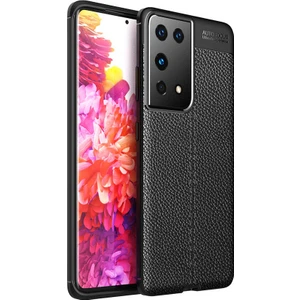 Tekno Grup Samsung Galaxy S21 Ultra Kılıf Ultra Korumalı Deri Desenli Lüx Niss Silikon Kılıf + Tam Kaplayan 6d Polymer Nano Ekran Koruyucu Siyah