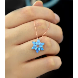 Papatya Silver 925 Ayar Gümüş Turkuaz Doğal Opal Taşlı Lotus Kolye