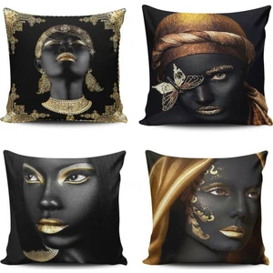 Kırlent Dünyası  Afrikalı Kızlar Modern 4 Lü Kombin Kırlent Kılıfı