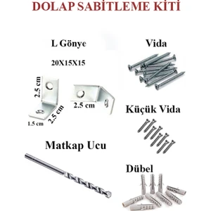 Hmo Dizayn Gri L Demir Dolap Sabitleme 15*25*25 Masa Gönye (10 Adet) +Vida + Dubel+Elmas Beton Matkap Ucu