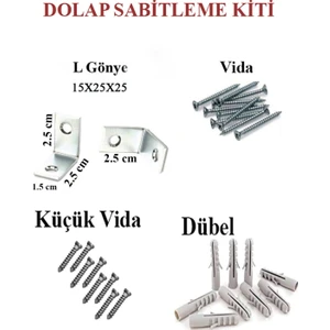 Hmo Dizayn Gri L Demir Dolap Sabitleme 15*25*25 Masa Gönye (5 Adet) + Vida + Dubel