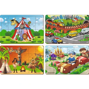 4 Adet 24 Parça Ahşap Puzzle Yapboz Set-5