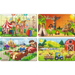 4 Adet 24 Parça Ahşap Puzzle Yapboz Set-8