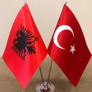 Fors Bayrak Arnavutluk - Türkiye Masa Bayrağı Krom Direkli İkili Bayrak