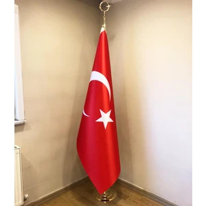 Fors Bayrak Türk Makam Bayrağı Seti Sarı Direkli Simsiz Saten Kumaş 225 cm