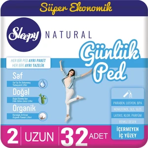 Natural Uzun Günlük Ped - 32 Adet, Saf Su Dokunuşu ile, Doğal Bambu ve Organik Pamuk Liflerinden Üretilmiştir, Süper Ekonomik Paket