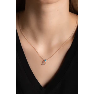 Hiç Gümüş Beyaz Zirkon Taşlı D Harf Kolye  Rose Gümüş Altın Kaplama Kadın Gümüş Kolye 925 Ayar