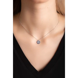 Hiç Gümüş Beyaz Zirkon Taşlı Nazar Boncuklu Kadın Gümüş Kolye 925 Ayar