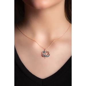 Hiç Gümüş Mavi  Beyaz Zirkon Taşlı Vav Elif Kadın Gümüş Kolye 925 Ayar