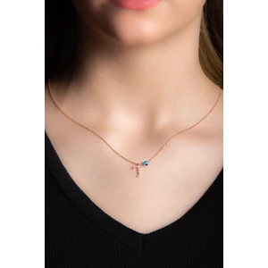 Hiç Gümüş Beyaz Zirkon Taşlı T Harf Kolye  Rose Gümüş Altın Kaplama Kadın Gümüş Kolye 925 Ayar