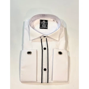 Beyaz Siyah Şeritli Kol Düğmeli Slim Fit Gömlek