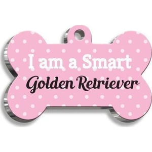 Pet Tag Art Golden Retriever Pembe Kemik Şekilli Köpek Künyesi