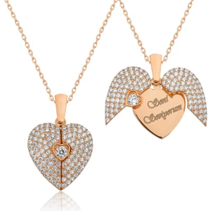 Isim Yazılan Açılır Kanatlı Gümüş Kalpli Kolye