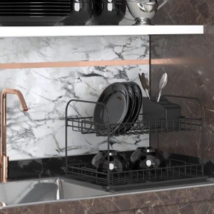 Home Iki Katlı Tabaklık Bulaşıklık Mat Siyah KB007S