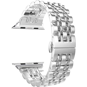 Apple Watch Uyumlu 3 4 5 44mm Kordon Çift Renk Metal Kordon Çıtçıtlı Gümüş