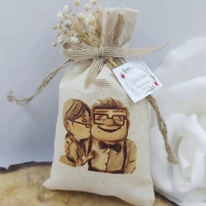 Hayaller Dükkanı 30 Adet Kuru Çiçek Süslü Kişiye Özel Baskılı Keten Kese Up Modeli Nikah Söz Nişan Si Şekeri