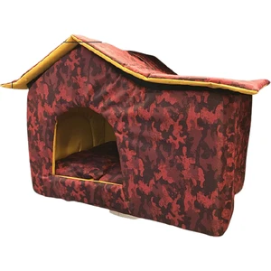 La Vista  Kedi Köpek Evi Yatağı Minder Kulübe Kırmızı Kamuflaj 60X45X45