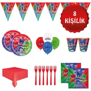 Parti Furyası Pj Mask Pijamaskeliler Pj Maske 8 Kişilik Doğum Günü Parti Süsleri Seti