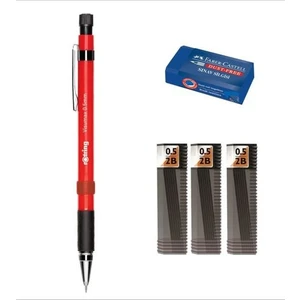 Visumax Versatil 0.5 mm Kırmızı + Tombow Uç 3'lü + Faber-Castell Silgi Tekli