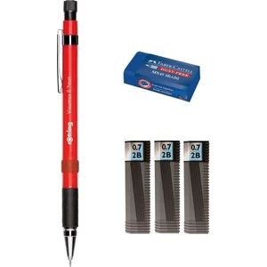 Visumax Versatil 0.7 mm Kırmızı + Tombow Uç 3'lü + Faber-Castell Silgi Tekli