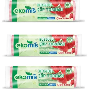 Büzgülü Çöp Torbası 3'lü Büyük Boy Çilek 1 Rulo 10 'lu