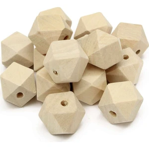 Hedef Bijuteri 20 mm Geometrik Desenli Elmas Kesim Ham Ahşap Tahta Boncuk 10 Adet