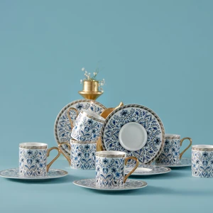 Delft Blue Kahve Fincan Takımı 12 Parça Porselen Desenli Mavi Klasik Tasarım