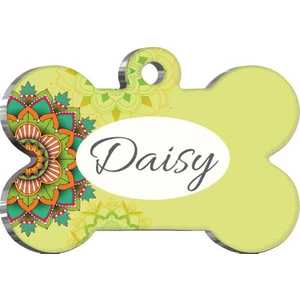 Pet Tag Art Mandala Yeşil Desenli Kemik Kedi Köpek Künyesi