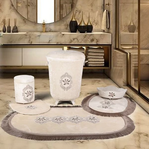 Bonny Home Shems Vizon 6 Prç Dantelli Banyo Kirli Çamaşır Sepeti Seti + Banyo Paspası Seti