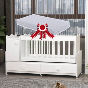 Garaj Home Pırlanta Mdfli  Büyüyen 60X120 Beşik  + Yatak- Beyaz